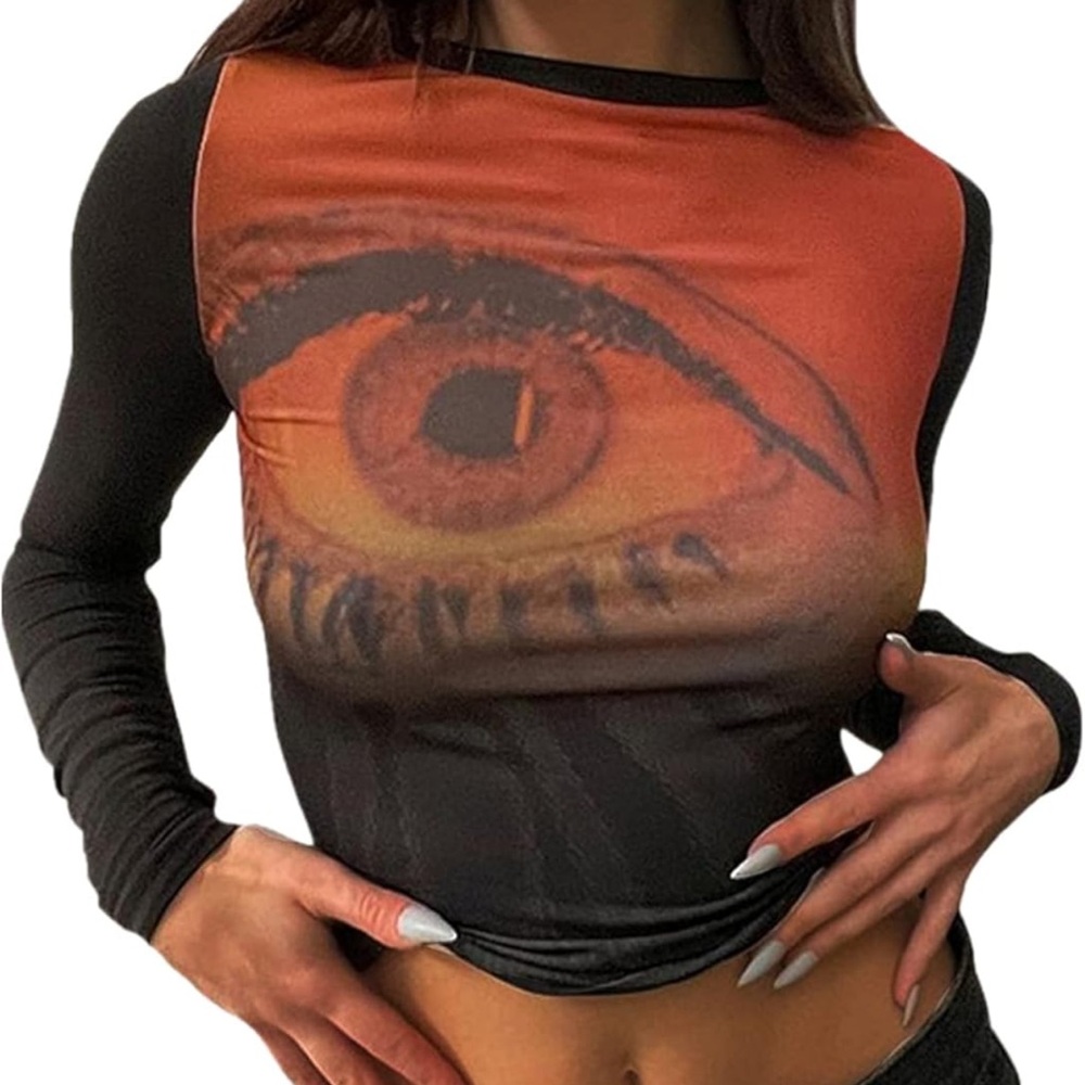 Eye Graphic Black and Orange Women's Top